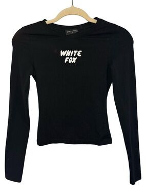 🖤🤍 White Fox Boutique Baby Tee Black Long Sleeve Logo y2k‎ fitted